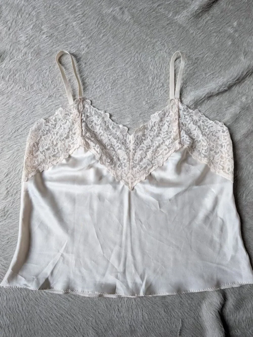 Vtg Wacoal Lingerie Silky Satin Camisole Tapestry Lace Light Beige Sz: Large